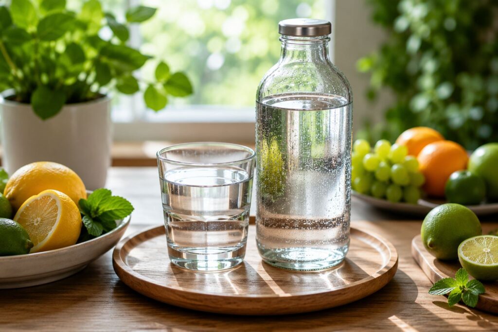 Fresh drink and fruit still life
