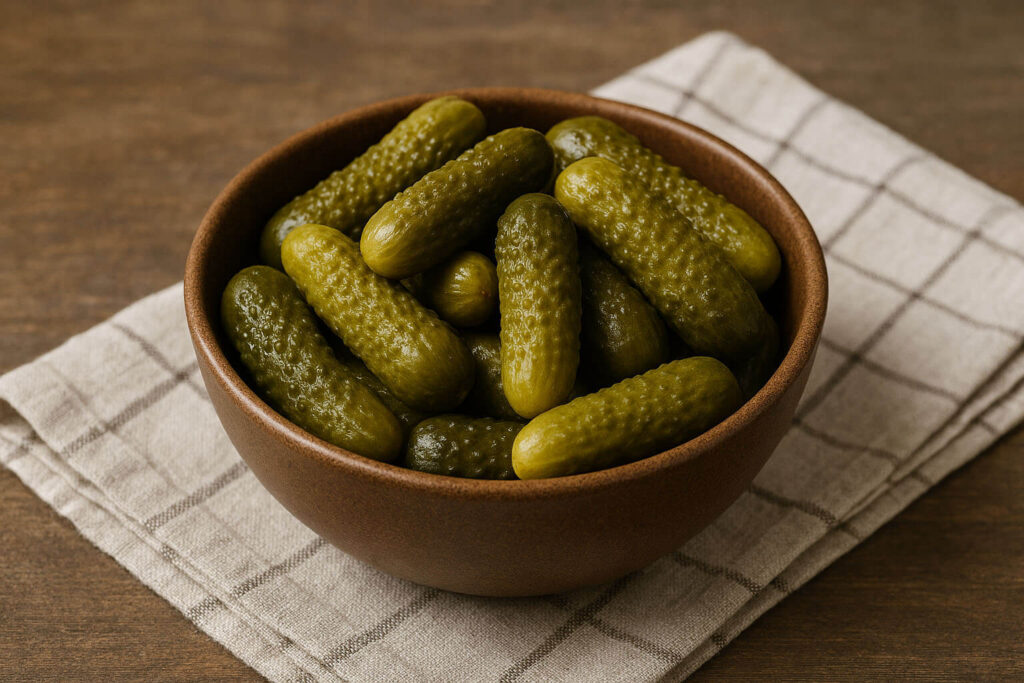 Pickled cucumbers in a bowl
